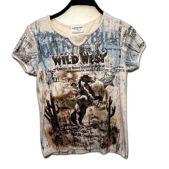 CactusBay Vintage Y2K 2000s Wild West Cowboy Rodeo Western Eclectic Top- Small - Picture 1 of 9